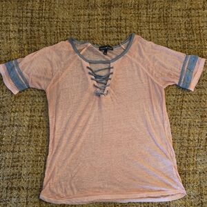 Derek Heart Pink and Gray Lace-Up Tee